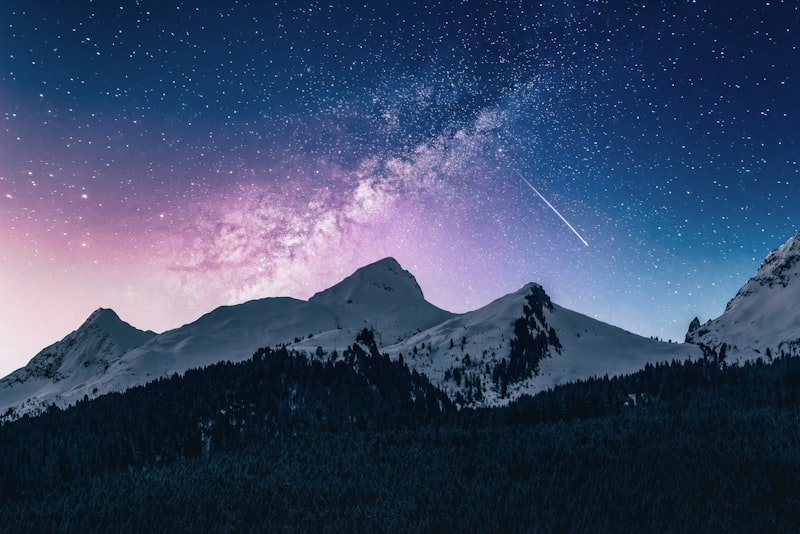 A lone mountain peak surrounded by a large expanse of empty sky.